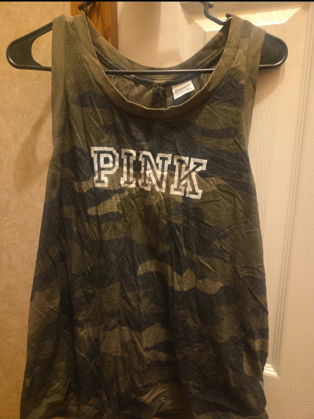 PINK Victoria's Secret Olive Camo Logo Tank